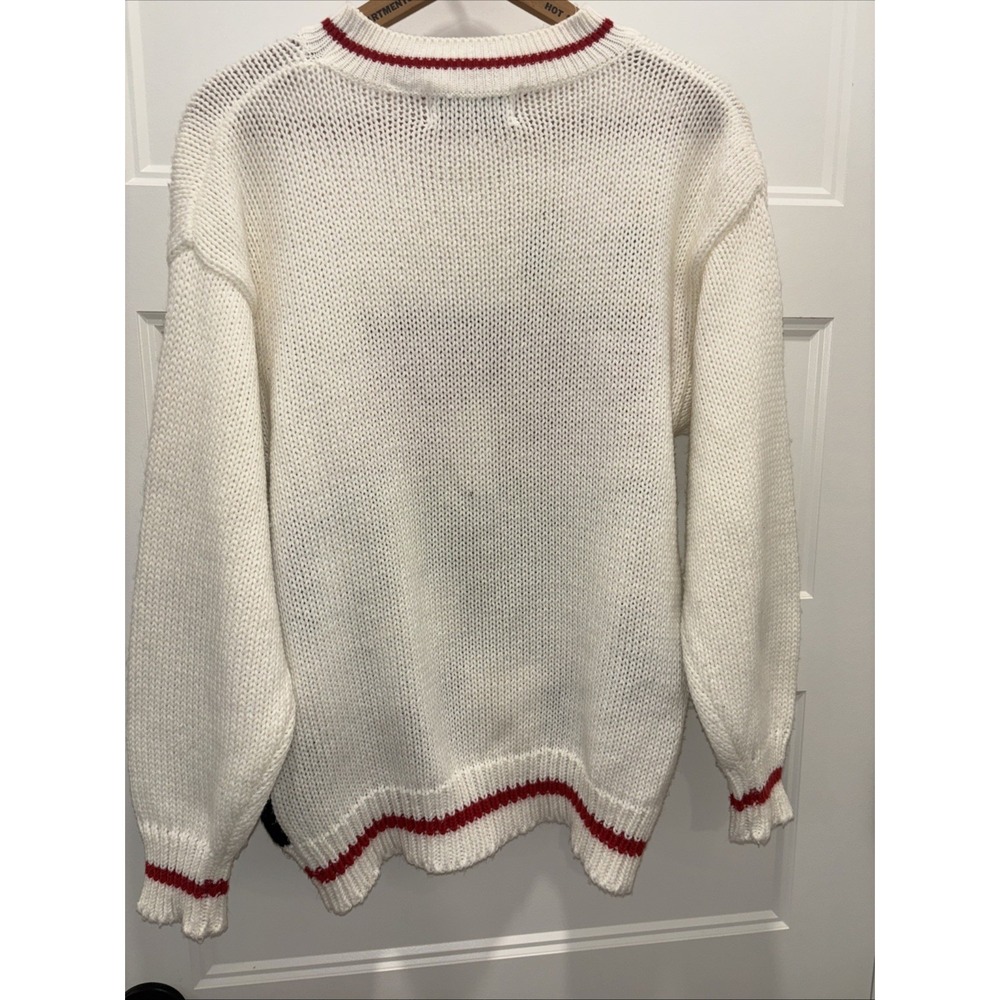 Vintage Santa Bear Sz Med Ugly Christmas Cream Acrylic Chunky Fun Sweater Korea - Picture 5 of 8
